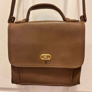 Classic Brown Taupe Leather Shoulder Bag